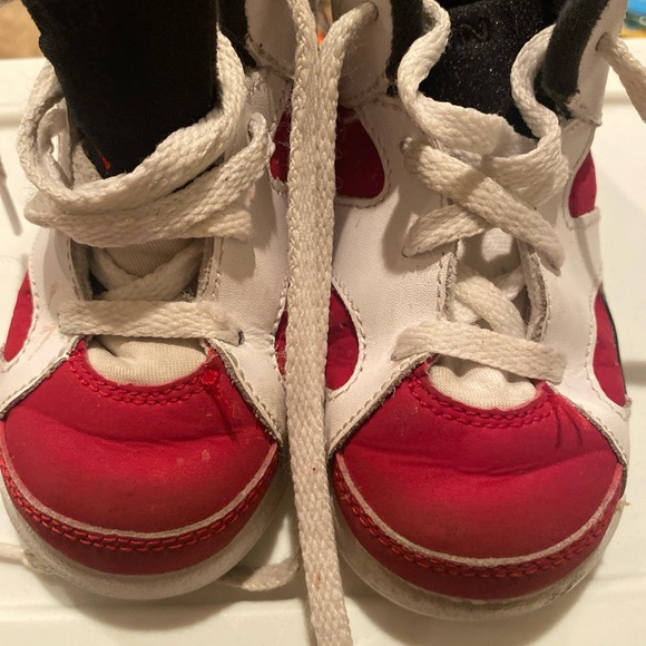 2014‎ Nike Air Jordan 6 VI Carmine Toddler TD White Red Black Sz 8C (384667-160) - Picture 1 of 4